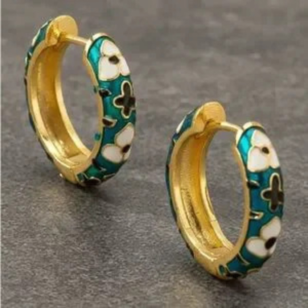 Blue Floral Huggies Earrings (9015)